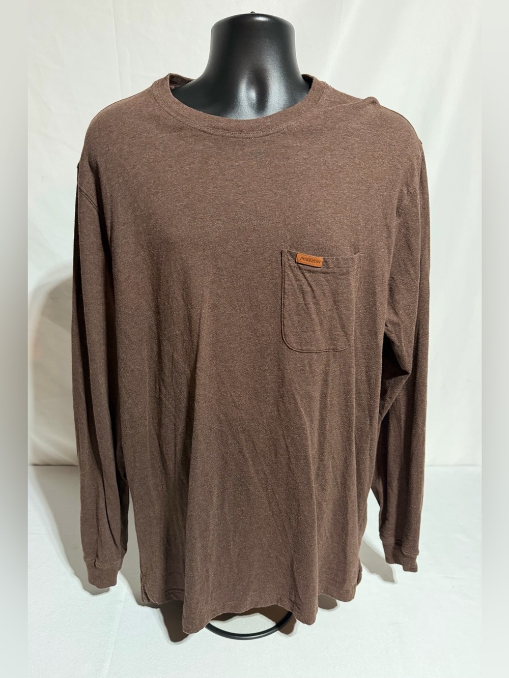 Pendleton Pocket Tee Mens Large Brown Heather Long Sleeve Cotton Leather Patch